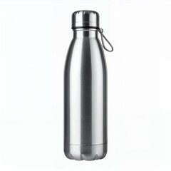 Sleek stainless steel water bottle with minimalist design isolated on white background