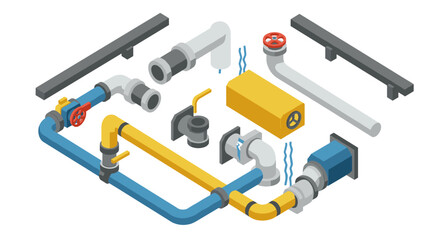Isometric industrial piping system with detailed components and connections