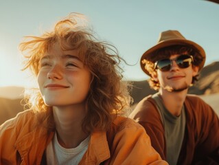 Joyful moments with friends in a desert landscape during golden hour