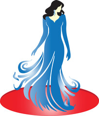 Elegant Woman in Blue Gown on Red Carpet