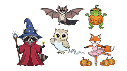 Whimsical Halloween Animal: A captivating cartoon illustration featuring a delightful ensemble of Halloween animals and their captivating charm and essence