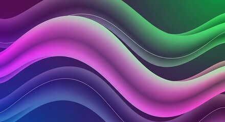 A vibrant abstract background features flowing, gradient waves transitioning from deep blues and purples to bright pinks and greens, creating a dynamic and visually appealing composition