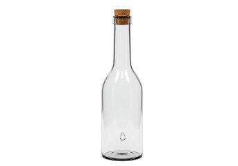 Isolated clear empty glass bottle with cork stopper minimalist design elegant style