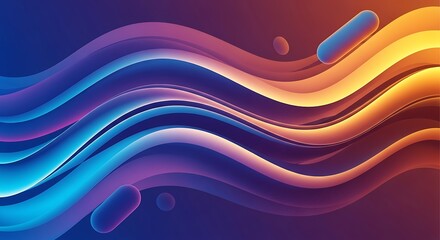 A captivating abstract background featuring fluid, wavelike shapes in a vibrant gradient of blue, purple, orange, and yellow, creating a dynamic and visually appealing composition