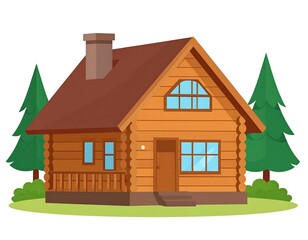 Rustic Wooden Cabin in Forest.