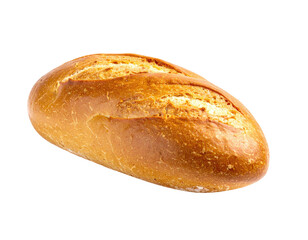 Oval loaf of golden-brown baked bread, isolated against a solid black backdrop
