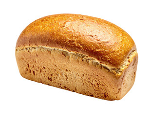 A golden brown, freshly baked loaf of bread isolated on a black background