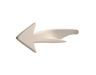 A 3D, cream-colored arrow pointing left, rendered on a stark black background