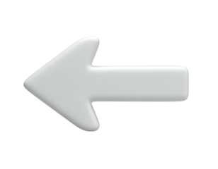 A glossy, white left-pointing arrow floats against a stark black background