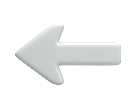 A glossy, white left-pointing arrow floats against a stark black background