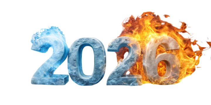 2026 Numbers Split Between Ice and Fire Elements new year cutout png AI isolated on a transparent background