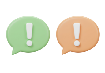 Isolated attention speech bubbles warning alerts notifications icons, 3D rendering