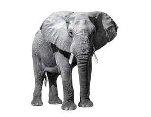 Fototapeta premium A monochrome, full-body shot of an African elephant facing the viewer