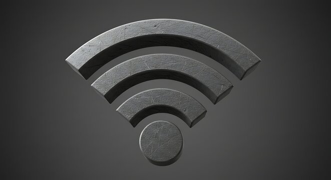 Stylized metal wifi symbol against a dark grey backdrop