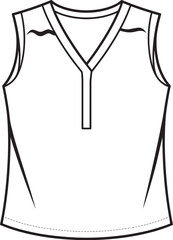 Women sleeveless top fashion sketch, v neck blouse cad drawing, apparel flat vector, clothing template, technical garment illustration, fashion design