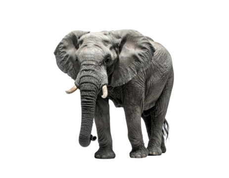 A majestic gray pachyderm stands gracefully against a stark, black background