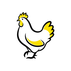 Chicken illustration with yellow and black colors in a simple style.