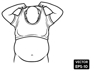 Person struggling to fit into tight shirt.