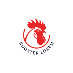 Red Rooster Logo Design with Text and Circular Shape.