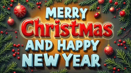 Colored text "MERRY CHRISTMAS AND HAPPY NEW YEAR"