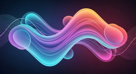An abstract, vibrant wave form gracefully undulates against a dark backdrop, its smooth curves illuminated with a gradient of colors, creating a mesmerizing visual harmony and depth