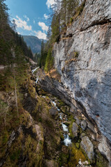 Waldbachstrub Waterfall near Hallstatt, Austria, flowing through a narrow alpine gorge