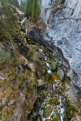 Waldbachstrub Waterfall near Hallstatt, Austria, flowing through a narrow alpine gorge