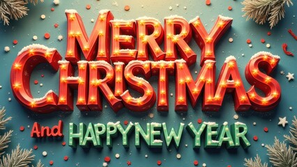 Colored text "MERRY CHRISTMAS AND HAPPY NEW YEAR"