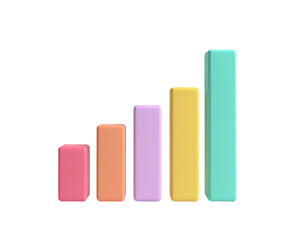 A 3D, pastel colored bar graph rises from left to right against black