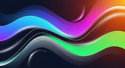 A vibrant abstract wave design featuring a spectrum of colors, from deep blues and purples to bright greens and oranges, creating a dynamic and visually appealing composition with smooth gradients