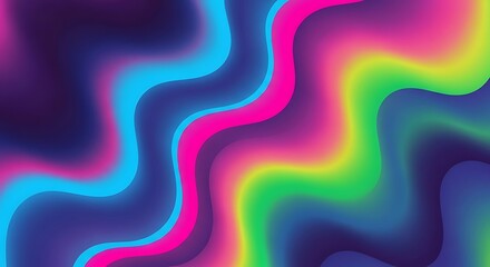 A mesmerizing dance of vibrant colors unfolds, with neon hues of pink, blue, green, and yellow intertwining in a fluid, wavelike motion, creating a captivating and dynamic visual experience