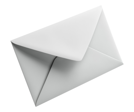 Light gray paper envelope positioned diagonally, isolated on transparent background
