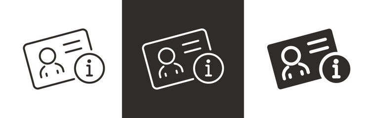 flat and linear set icons, personal information, access data person info, identification for employee, user account icon, on white and black background - editable stroke vector illustration