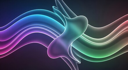A mesmerizing dance of light unfolds in this abstract composition, where vibrant hues intertwine and fluid forms gracefully converge, creating a captivating visual symphony of color and motion