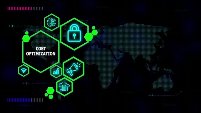 Cost optimization worldwide conceptual illustration showcasing global business strategy, collaboration, and innovative ideas with modern abstract graphics and international connectivity elements.
