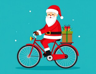 Santa Claus Riding a Bicycle with Gifts.