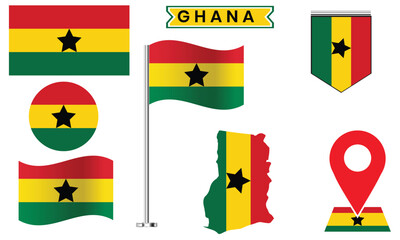 Ghana Flag Vector Design Set National Symbol Collection