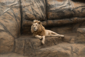 Majestic lion on a rock pedestal