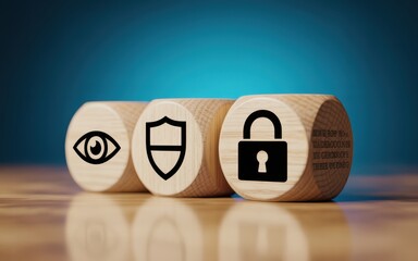 Cybersecurity and data protection strategy concept shown with eye, shield, and lock icons for comprehensive digital security