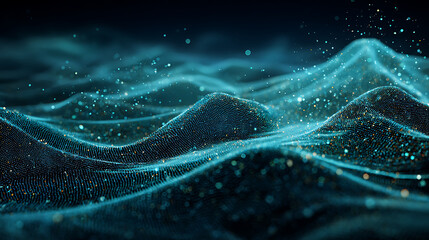 Dynamic digital waves of glowing particles create a stunning abstract technology background perfect for modern data visualization.