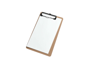 A clipboard with white paper sits against a solid black background