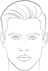This detailed line art illustration features a young man's face, showcasing facial features with clean lines and an expressive look.