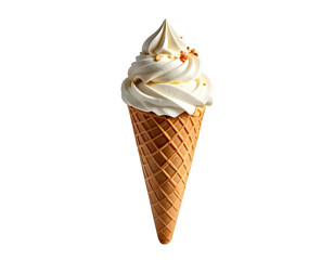 Swirled soft-serve ice cream cone, topped with crushed nuts, against a black background