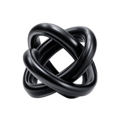 Abstract black knot sculpture isolated on transparent background, close up shot
