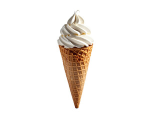 A swirled soft-serve ice cream cone against a solid black background