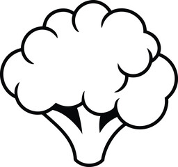 Simple Black and White Line Art Icon of a Broccoli Head