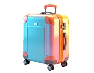 Colorful glossy travel suitcase, upright, with extendable handle and wheels