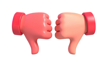Two 3D cartoon hands give the thumbs-down gesture, set against a black backdrop