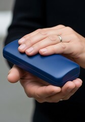 Stylish Blue Case Handheld, Portraying Modern Technology and Elegance