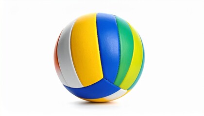"Colorful Volleyball with Alternating Blue, Yellow, Green, White, and Orange Panels – Vibrant Sports Equipment for Athletic Branding, Recreational Games, and Youth Sports Promotion on White Background